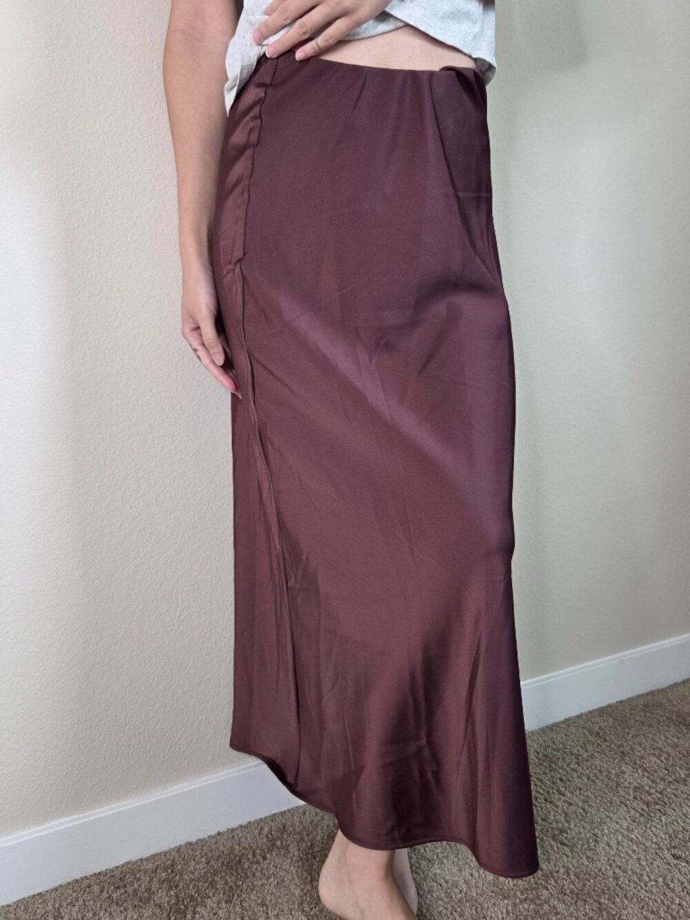 H&M Burgundy Satin High-Waisted Maxi Skirt - XS